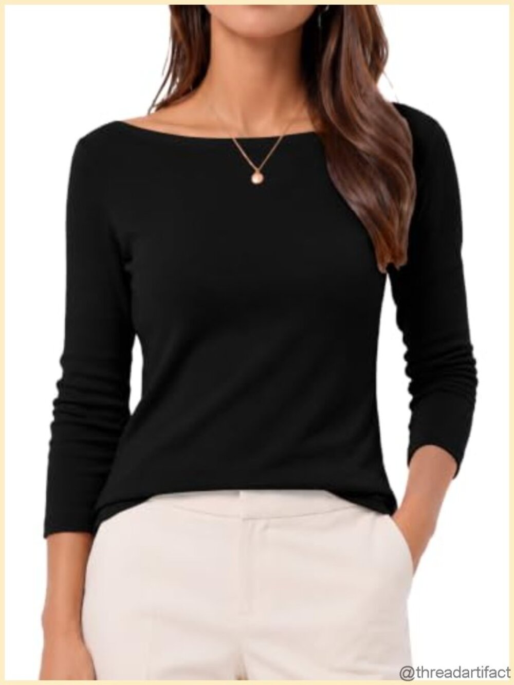 QUALFORT Womens Boat Neck 3/4 Sleeve Slim Fit T-Shirt Cotton Modal Blend Top